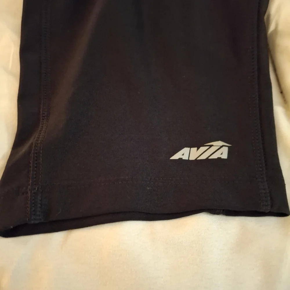 Avia Women's Black Cropped Leggings with Blue Wide Waistband